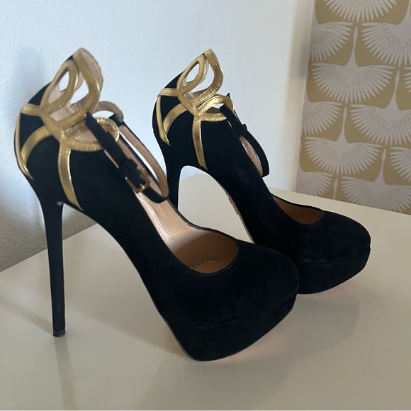 Charlotte Olympia Sabrina Black Platform with Gold Shoes size 6 - Picture 2 of 13